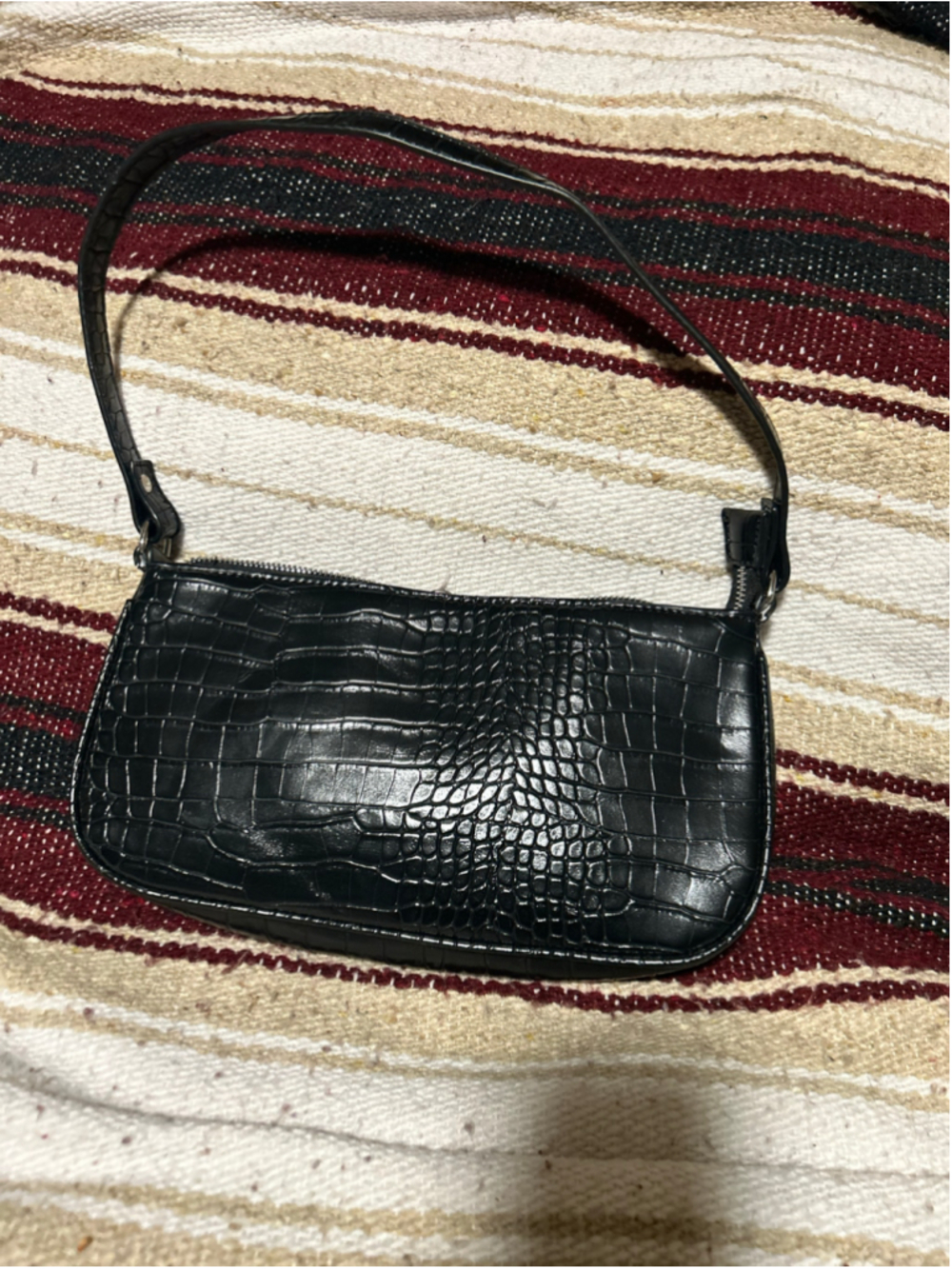 Women's Unbranded Black Crocodile Embossed Shoulder Bag One Size